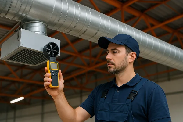 an air conditioning technician holding a wireless temperature meter to check a vent temperature from Georgetown AC Repair in Georgetown, TX - AC system Installation