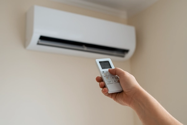 the hand of a person using an AC control remote to adjust the temperature from Georgetown AC Repair in Georgetown, TX - Furnace repair